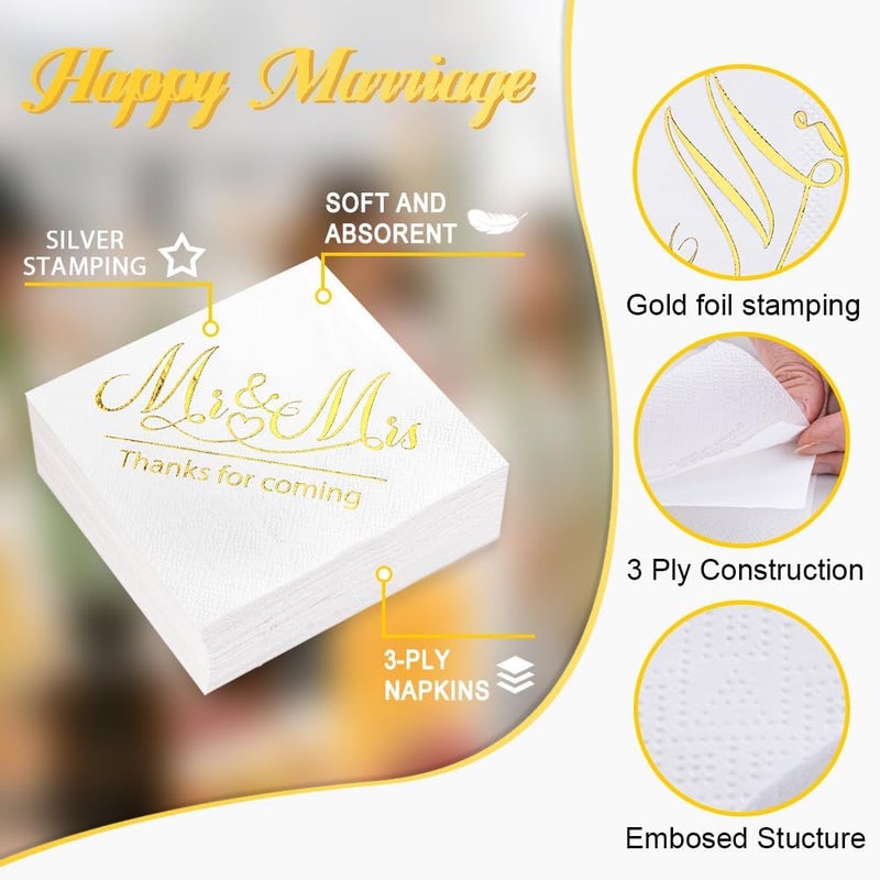 LiveBe 100 Pack of Paper Cocktail Napkins with Gold design，Formal Dinner, Anniversary, Wedding Napkins for Tables, Guestrooms, Restrooms(5 x 5 in，3-ply) (Gold 24) - Image 3